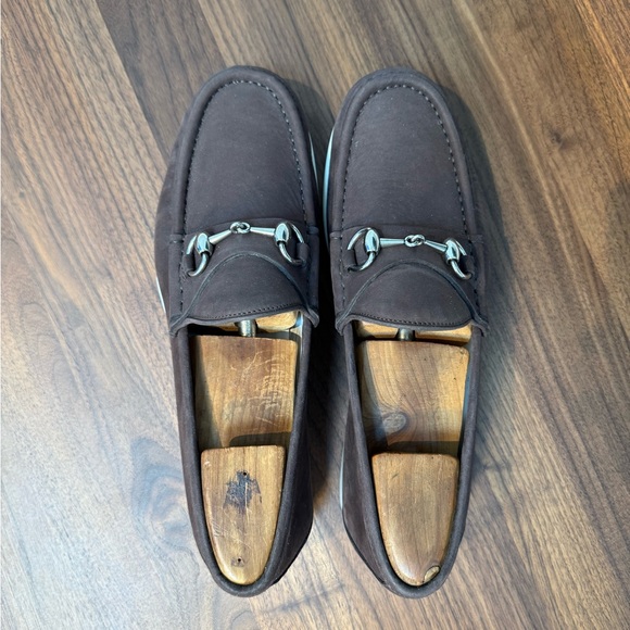 Gucci Brown Suede Horsebit Loafers with White Trim main image 6